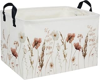 Rectangular Kids Baskets Flower Basket Kids Storage Bins Girls Basket Cute Storage Bin Organizer Box Room Decor for Home(Ink wash flower)