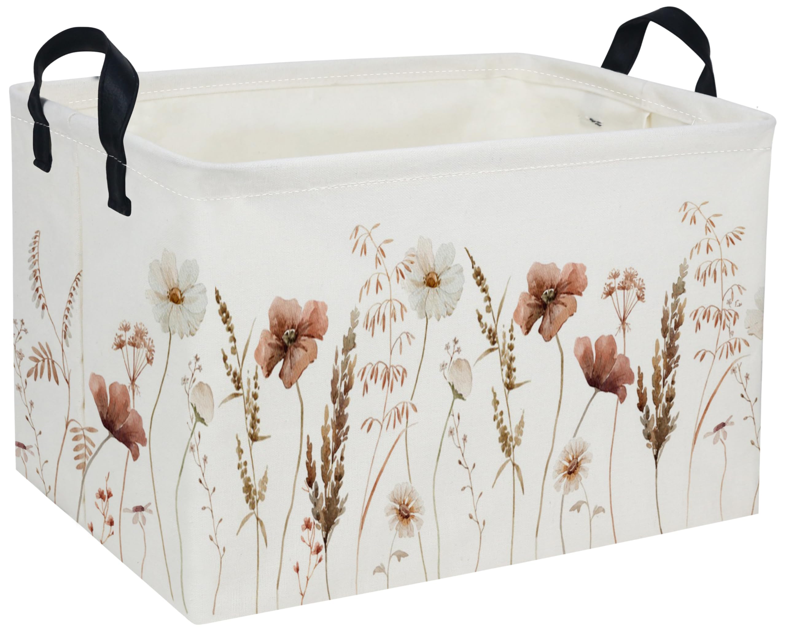 Rectangular Kids Baskets Flower Basket Kids Storage Bins Girls Basket Cute Storage Bin Organizer Box Room Decor for Home(Ink wash flower)