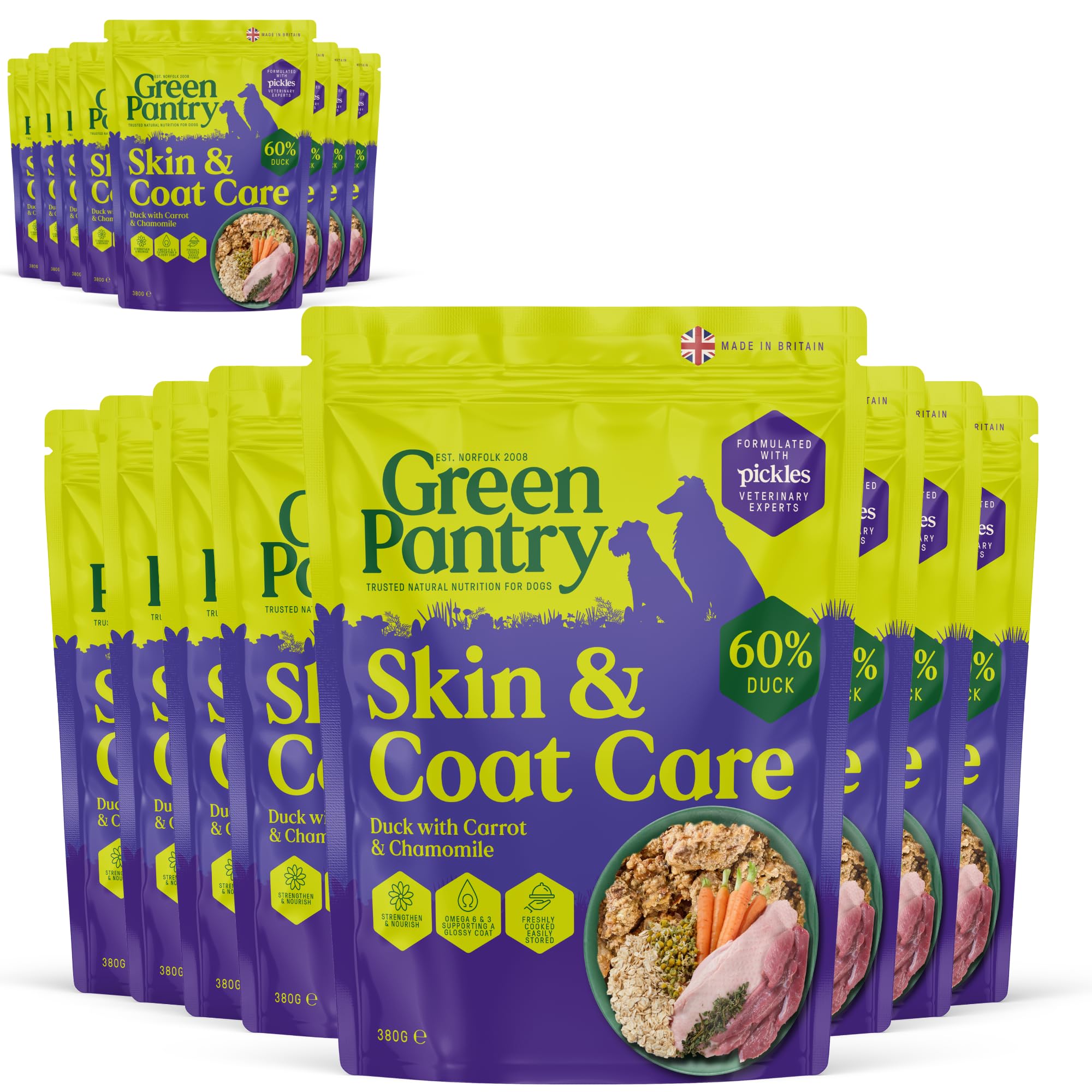 Green Pantry Skin & Coat Fresh Dog Food, Wet Dog Food, Duck, 16 Pack