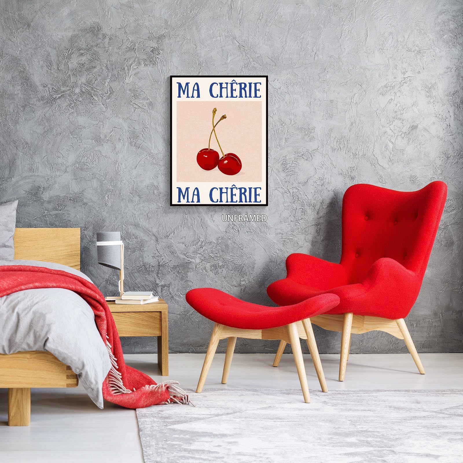 HQPCNGZ Vintage Funky Cherry Canvas Wall Art 70s Red Blue Posters Room Aesthetic Prints Painting Girls College Dorm Apartment Decor 16x24in Unframed