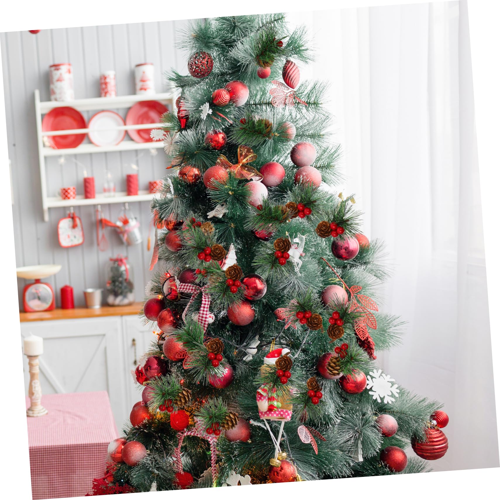 Ciieeo 30 Piezas Piñas navideñas para Cortar ramitas Plantas Artificiales decoración de Rama de Cono de Pino Ramas de Cono de Pino Ramos de Bayas simulados Ramo de Bayas PVC
