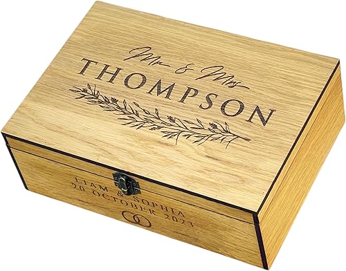 Custom Personalized Wooden Keepsake box - Wedding Card box, Anniversary, Engagement Gift for Couple, Bride, Groom, Wood Memory gift box (Ash Tree)