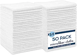 S&T INC. 50 Pack Microfiber Cleaning Cloth, Bulk Towels for Home, Reusable Microfiber Towels for Cars, Cleaning Rags, White, 11.5 Inches x 11.5 Inches, 50 Count