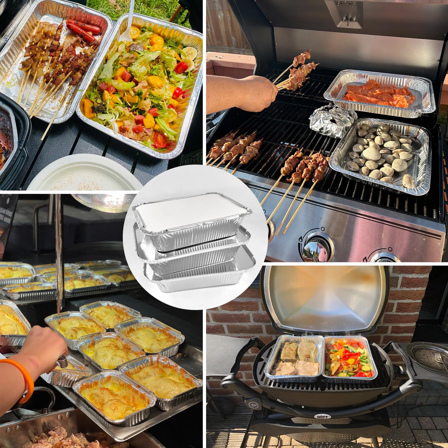 Lot de 125 Barquette Aluminium avec Couvercle 700 ML, Idéal pour Four, Barbecue, Congélation et Batch Cooking, Plat Aluminium Jetables Multi-usages