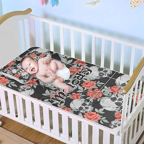 Miniatura 4 de Custom Skulls Vintage Roses Crib Mattress Protector Pad for Boys Girls Baby Ice Silk Mat Bed Toddler Mattress Pad Cooling Mattress Topper Play Mat