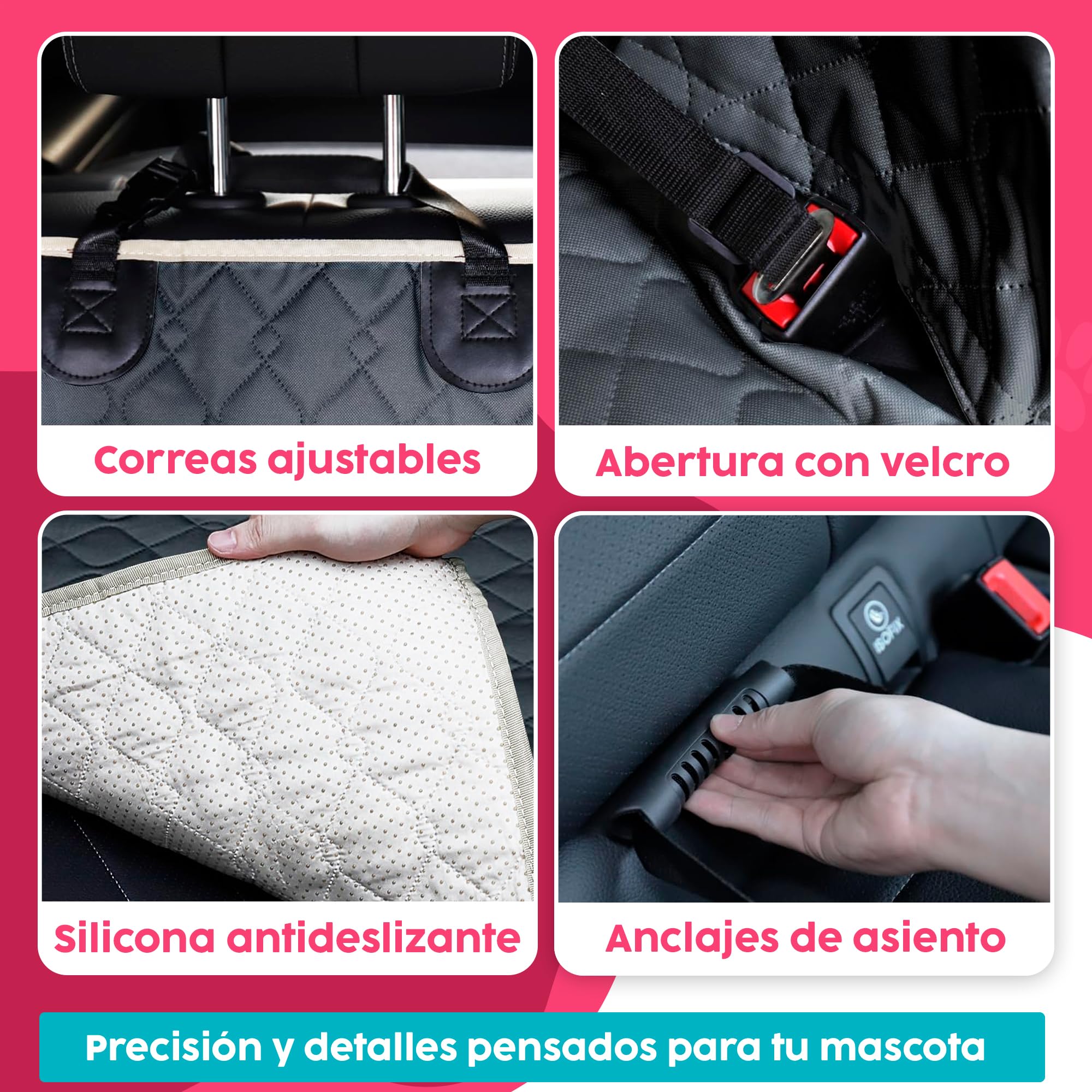 Funda Coche Perro Asiento Trasero Impermeable 600D Antideslizante | Protector para Mascotas con Ventana de Malla, Solapas Laterales y Ajuste Universal