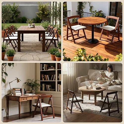 Miniatura 5 de Silla plegable apilable de madera con cojín, 1 silla plegable portátil para eventos de oficina al aire libre, boda, fiesta, restaurante, sala de