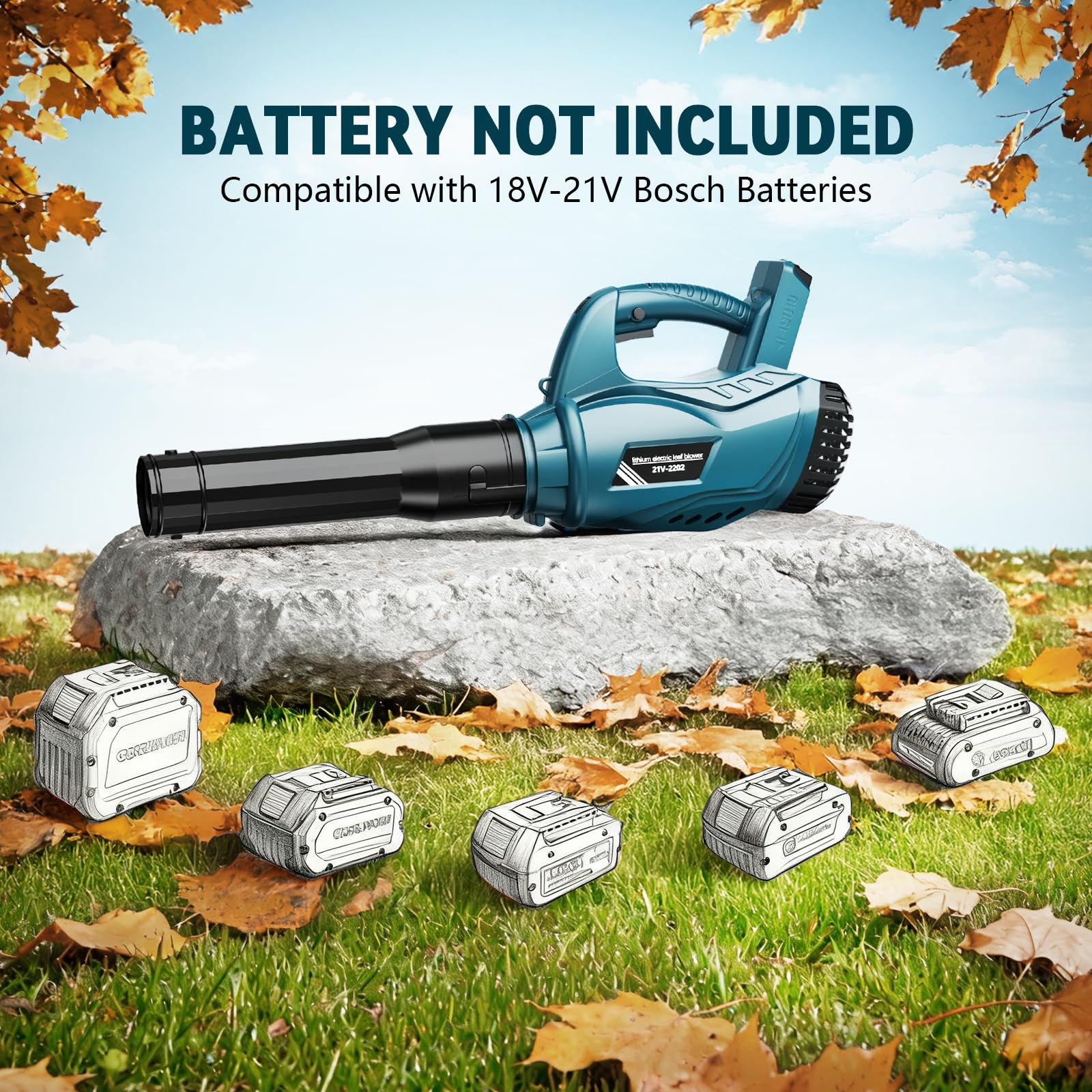 Soffiatore a Batteria compatibile per Bosch 21 V, Soffiatore di Foglie Senza Fili, Ventola a 6 livelli, Soffiatore Rimovibile, 300 km/h, 2 Ugelli, per giardino, manutenzione del prato e rimozione