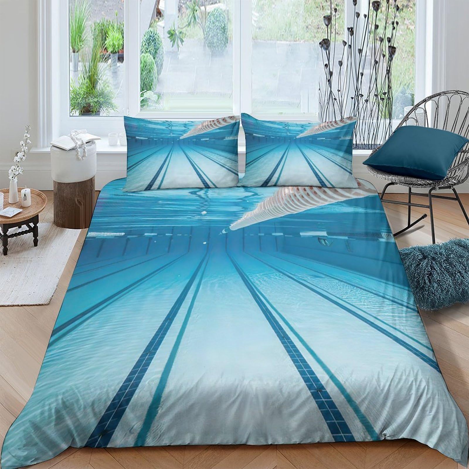 GPLZQXKJNH 3D Printed Blue Modern Architecture Duvet Cover Microfiber Breathable Urban Bridge Bedding Set with 2 Pillowcases for Bedroom Home Single（135x200cm）