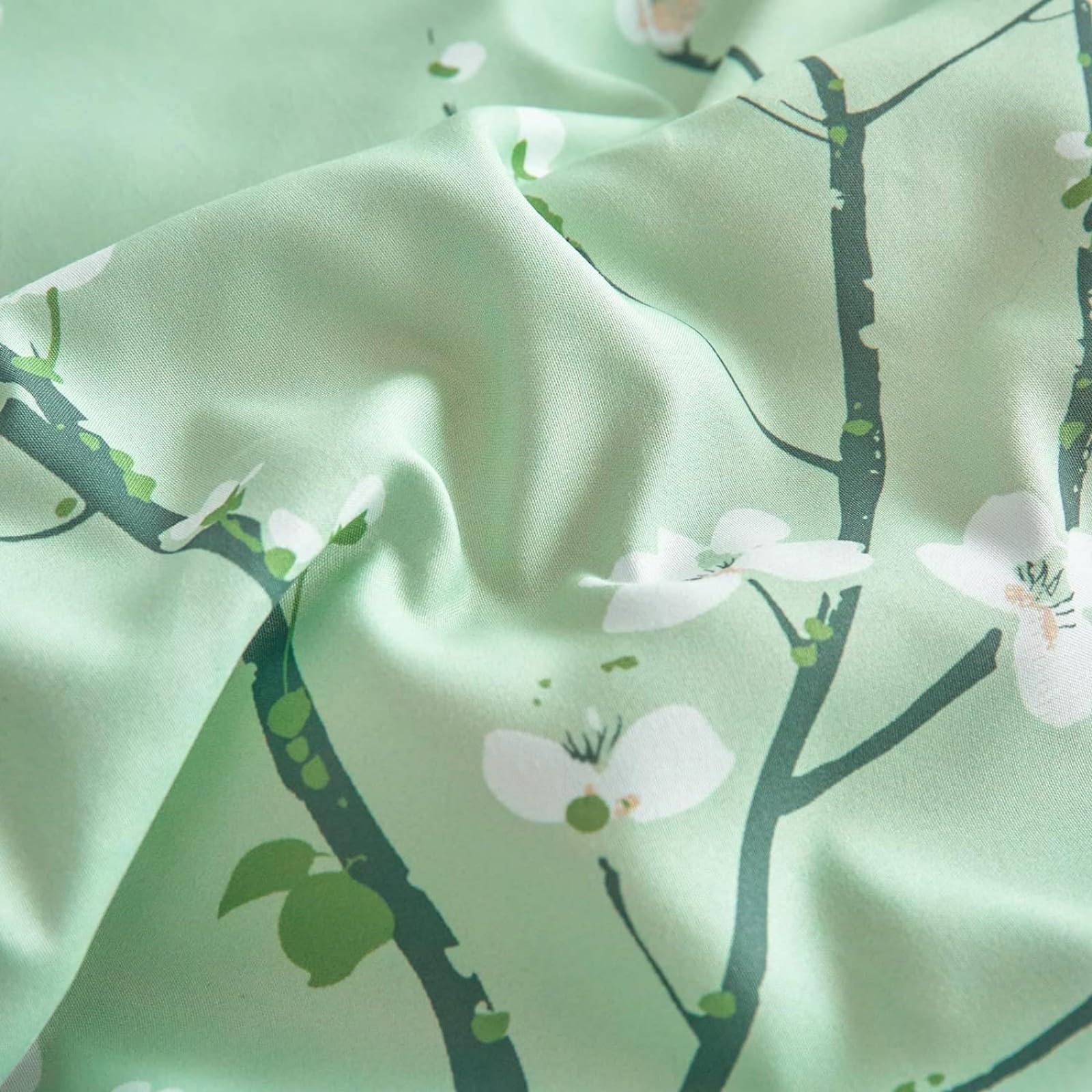 Freyamy Housse de Couette Floral 220x240+2 Taie d'oreiller 65x65cm Vert Clair Fleurie Imprimé Parure de lit 2 Personnes Adulte Fleurs Sets de Housse Couette en 100% Microfibre avec Fermeture Éclair