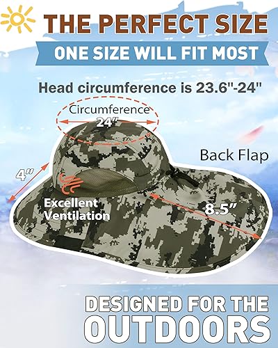 Miniatura 10 de Tirrinia Wide Brim Sun Hat with Neck Flap UPF 50 Hiking Safari Fishing Caps for Men and Women