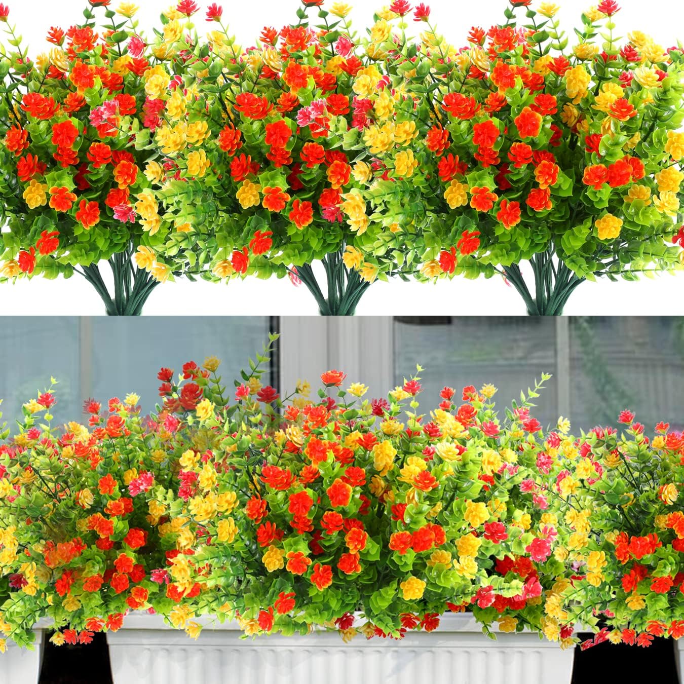 Outdoor Fake Flowers for Home Decoration 8 Bundles, Plastic Artificial