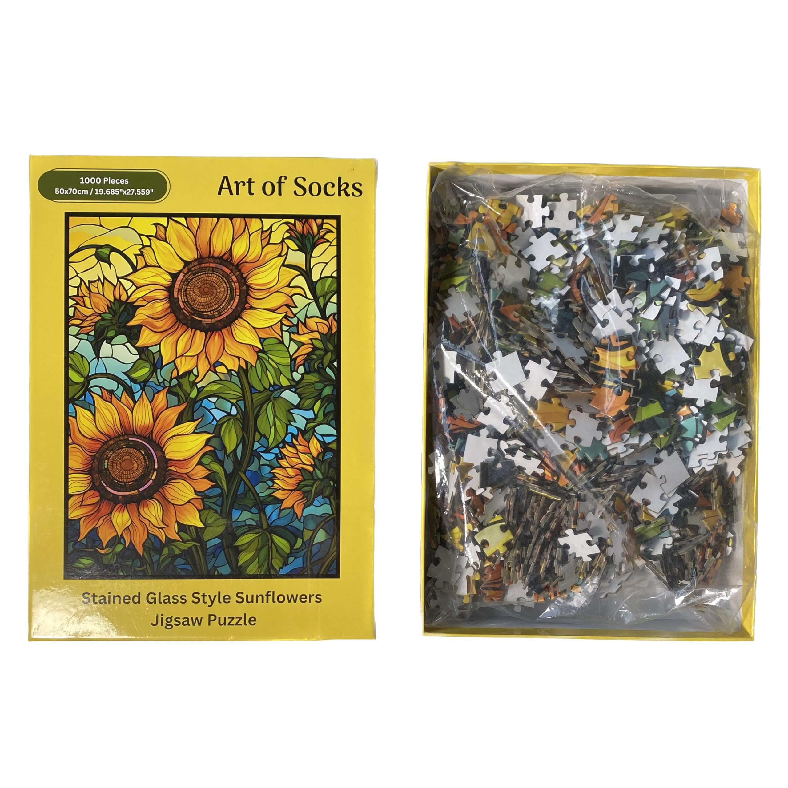 Art of Socks Stained Glass Style Sunflowers Jigsaw Puzzle 1000 Pieces (50x70cm / 19.685""x27.559"") - Image 3