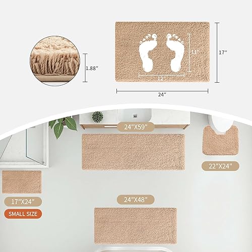 Miniatura 2 de Small Bathroom Rug 17x24 Non Slip Beige Fluffy Bath Mat for Bathroom Floor Washable Plush Luxury Bath Rug for Tub Soft Shaggy Absorbent Shower Mat
