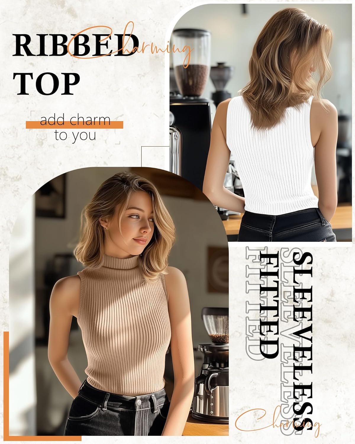 3 Pack Women's Sleeveless Mock Turtlenecks Shirts, Ribbed Stretch Slim Fitted Tank Top Basic Lightweight Bustier Tee - Image 3