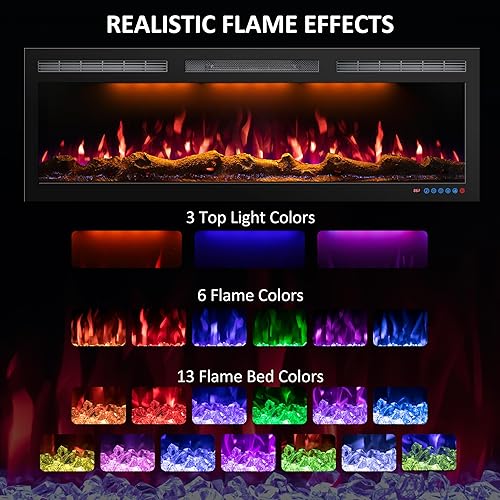 Miniatura 2 de Mystflame Chimenea eléctrica empotrada y montada en la pared calentador de chimenea eléctrico delgado de 60 pulgadas 7501500 W color de llama