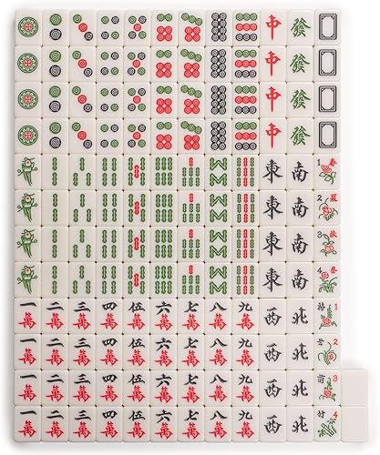 Miniatura 7 de Yellow Mountain Imports Juego de mahjong chino, "Azure Fortune" con 146 azulejos grandes, caja de aluminio, indicador de viento y dados, sin números