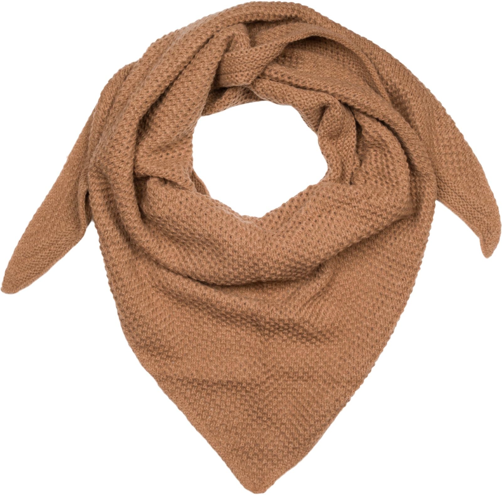 Stylebreaker Women's Cognac Xxl Knitted Triangle Scarf Unicoloured With Rice Grain Knit Pattern, Warm Autumn Winter Maxi Triangle Scarf 01020048, Colour: