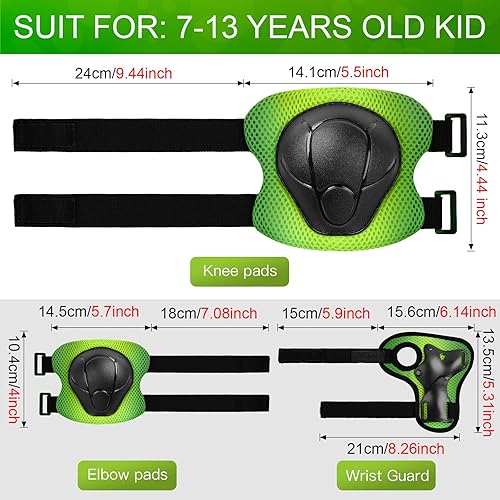 Vista 113 de Juego de rodilleras de protección para niños de 3 a 14 años, rodilleras y coderas con muñequeras 3 en 1 para patinaje, ciclismo, bicicleta, patinaje