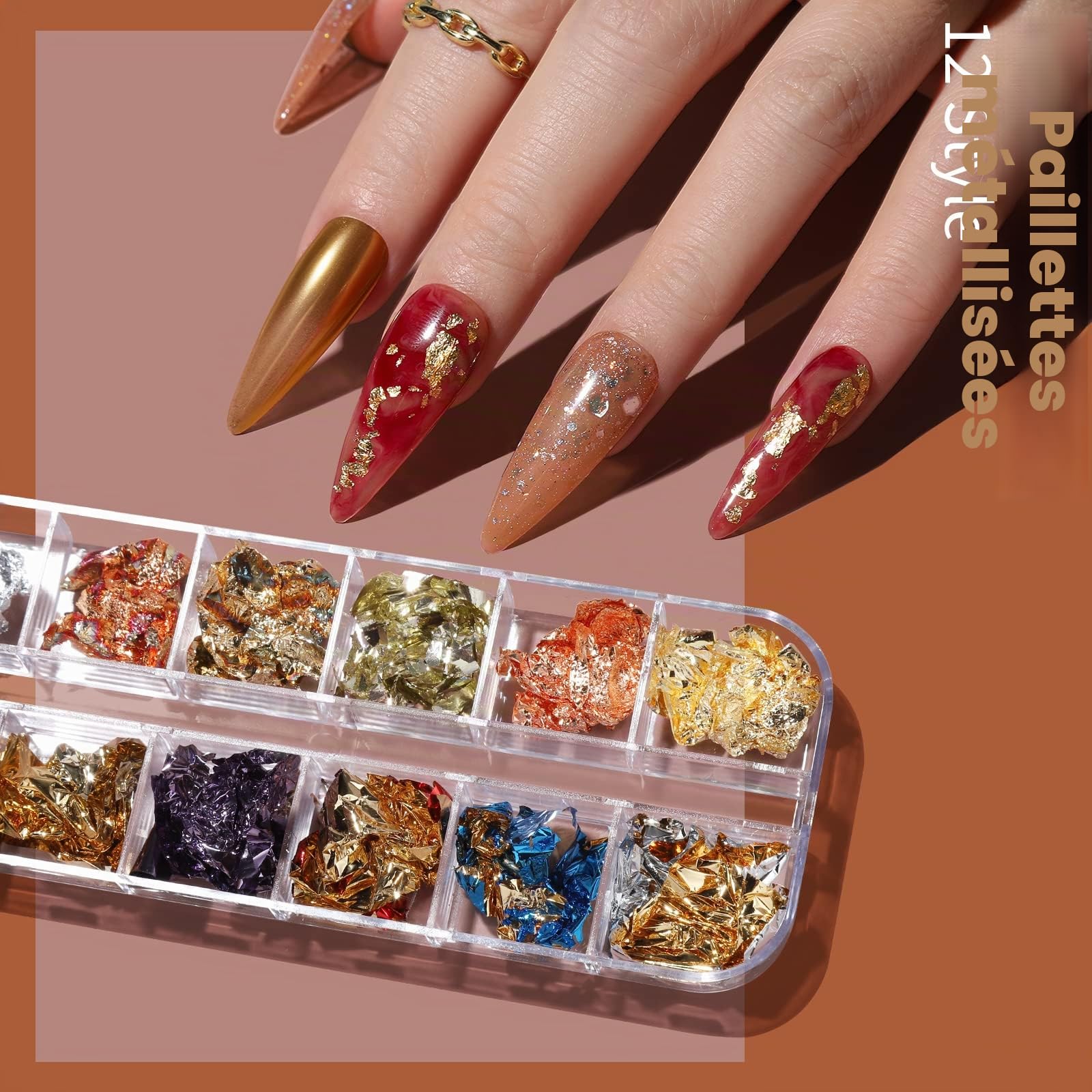FANDAMEI Kit Nail Art - Pinceaux, Dotting Pens, Autocollants, Strass, Paillettes Papillon, Feuille d'Or pour Décoration d'Ongles (Rose)