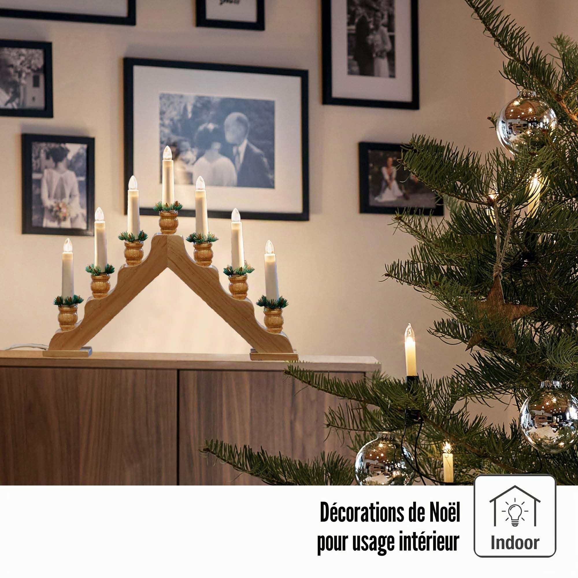 Arche lumineuse de Noël Hellum pour l'intérieur, éclairage de fenêtre de Noël, 39 x 34 cm, couleur naturelle, avec 7 bougies, arche lumineuse avec alimentation électrique et interrupteur 151794