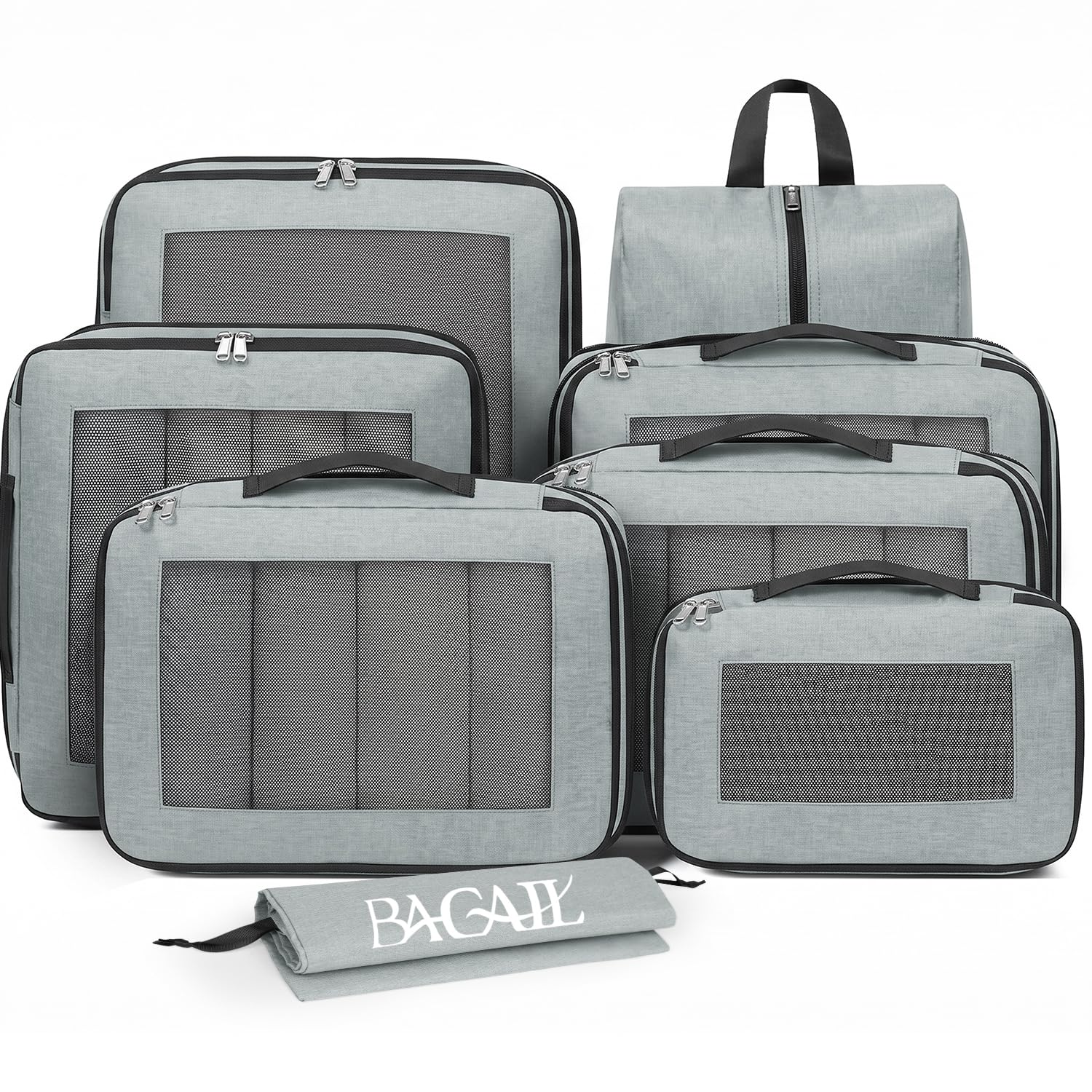 BAGAIL Compression Packing Cubes for Travel Essentials, 8 Set-Gray