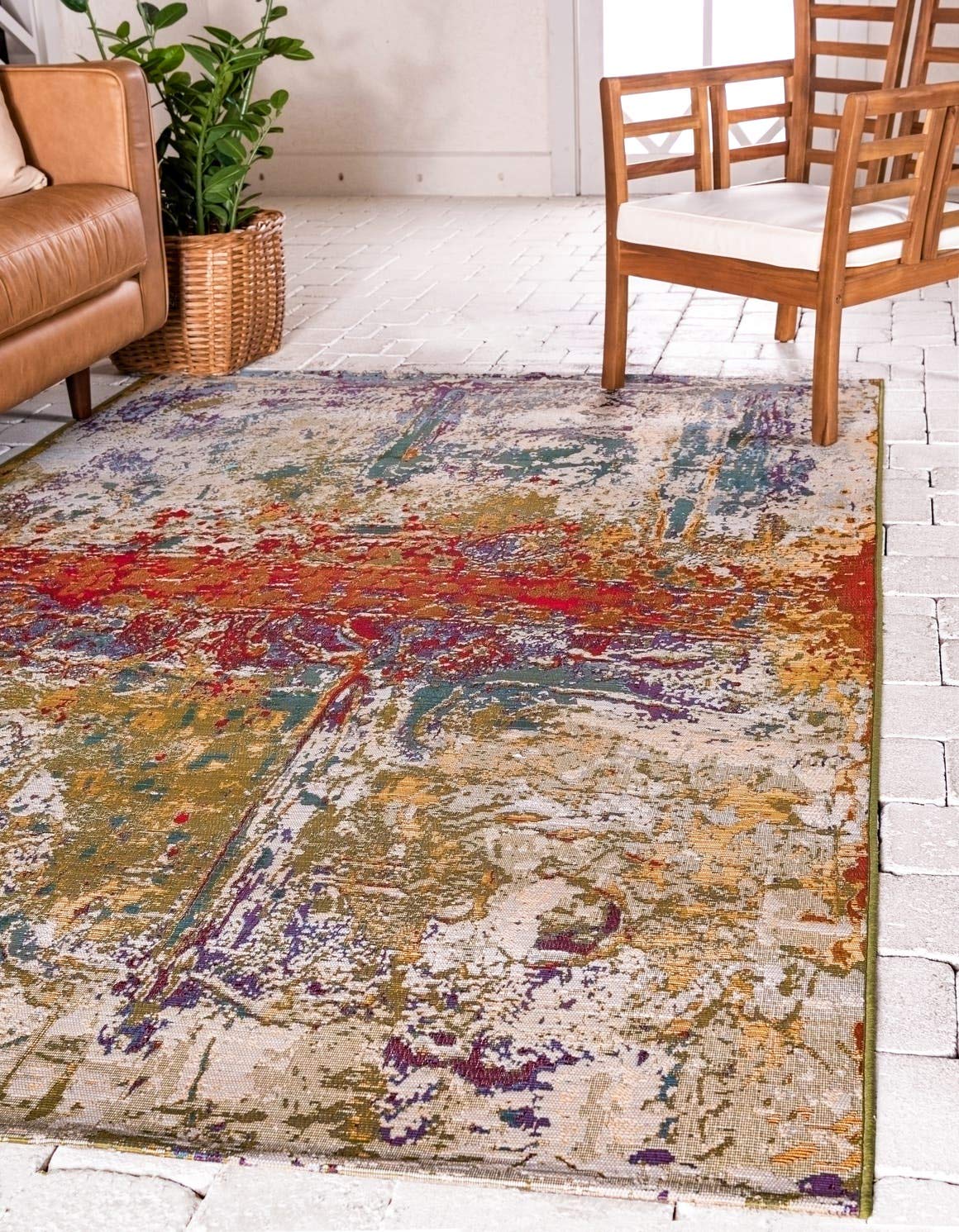 Unique Loom Outdoor Modern Collection Area Rug - Crumpled (10' x 12' 2" Rectangle, Multi/ Gold)