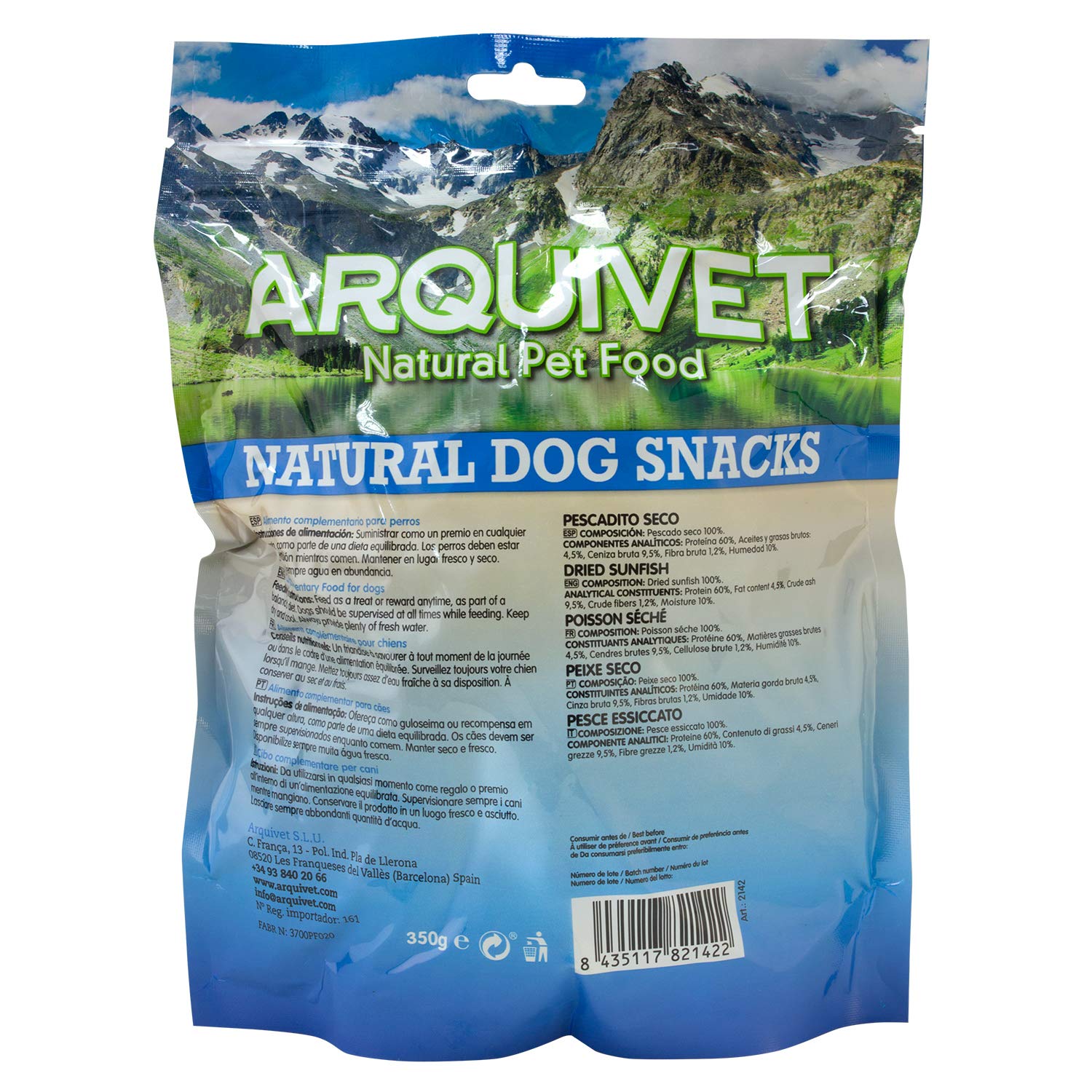 ARQUIVET Poison séché 350 g - 100% de collations naturelles - prières, récompenses - Supplément alimentaire canine - Contenu riche en protéines