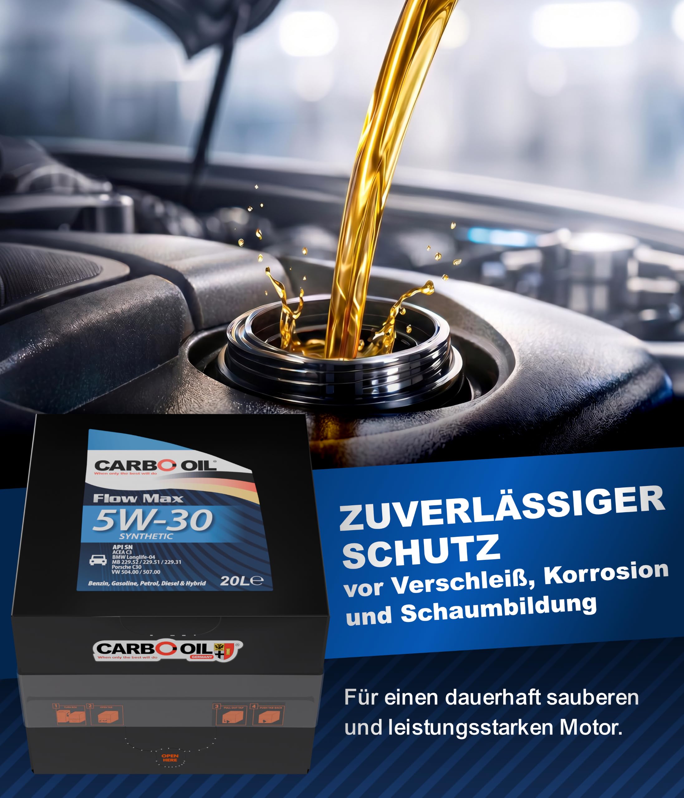 Motoröl 5W30 VW 507 (20L) – kraftstoffsparendes vollsynthetisches Motoröl für PKW & Transporter, Longlife 04, verlängerte Ölwechselintervalle, optimaler Motorschutz – Motoröl 5w30 Longlife