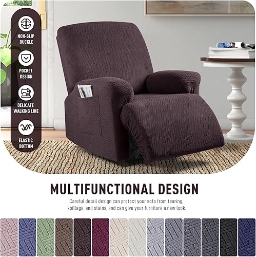 Vista 197 de KinCam Fundas para sillas reclinables, funda elástica y reclinable, fundas para sofá reclinable, fundas de sofá reclinable a rayas, fundas Gris