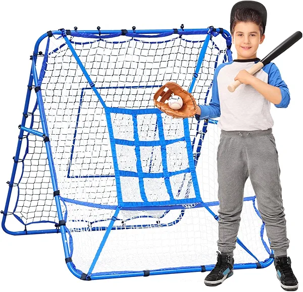Baseball Pitching Rebounder Net, 9 Hole Batting Target Softball Training Hitting Nets with Strike Zone, 2 x 6-Angle Adjustable Bounce Rebound Pitch Back Trainer Net, Practice Equipment for Backyard