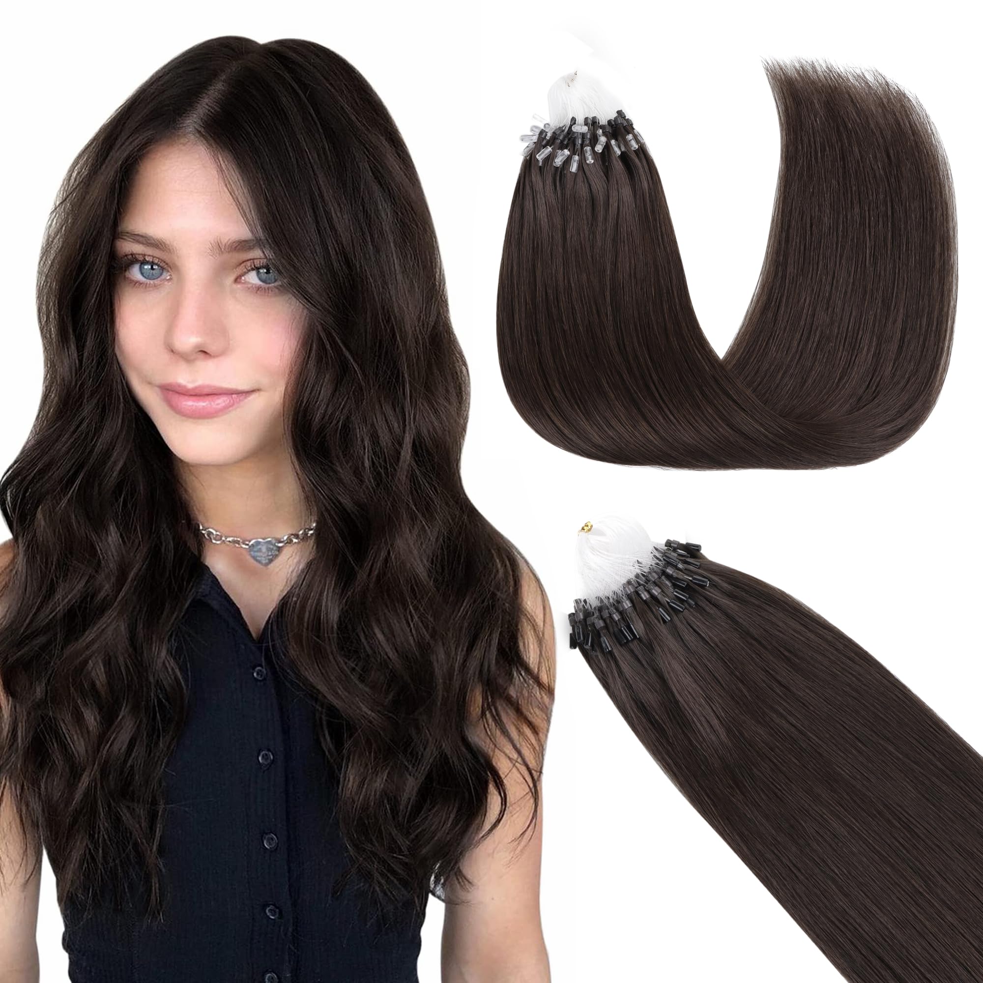 GOO GOO Micro Loop Hair Extensions Real Human Hair, Light Brown 50g 22inch 50 Strands Cold Fusion Micro Bead Extensions