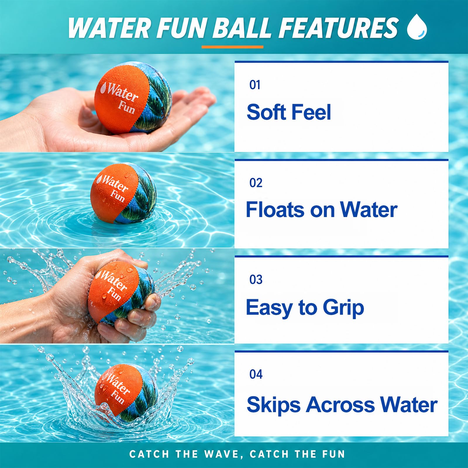 Set di guanti da baseball per acqua, gioco in piscina e in spiaggia con 1 palla rimbalzante e 2 guanti di cattura, cinturino da polso regolabile ambidestro, fori di scarico ad asciugatura