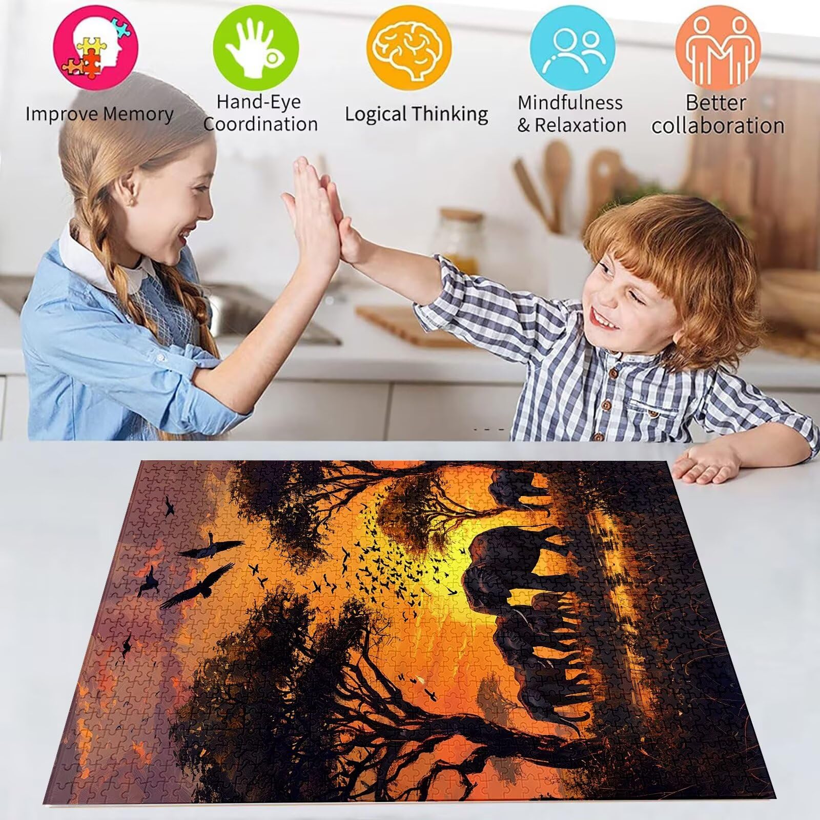 Puzzle 2000 Teile Elefant Puzzle Erwachsene, Holzpuzzle Erwachsene Puzzelmatten, Mehrfarbig Holzpuzzle, Klassische Puzzles Wiese Wooden Jigsaw, Geschicklichkeitsspiel für die Ganze Familie S-556