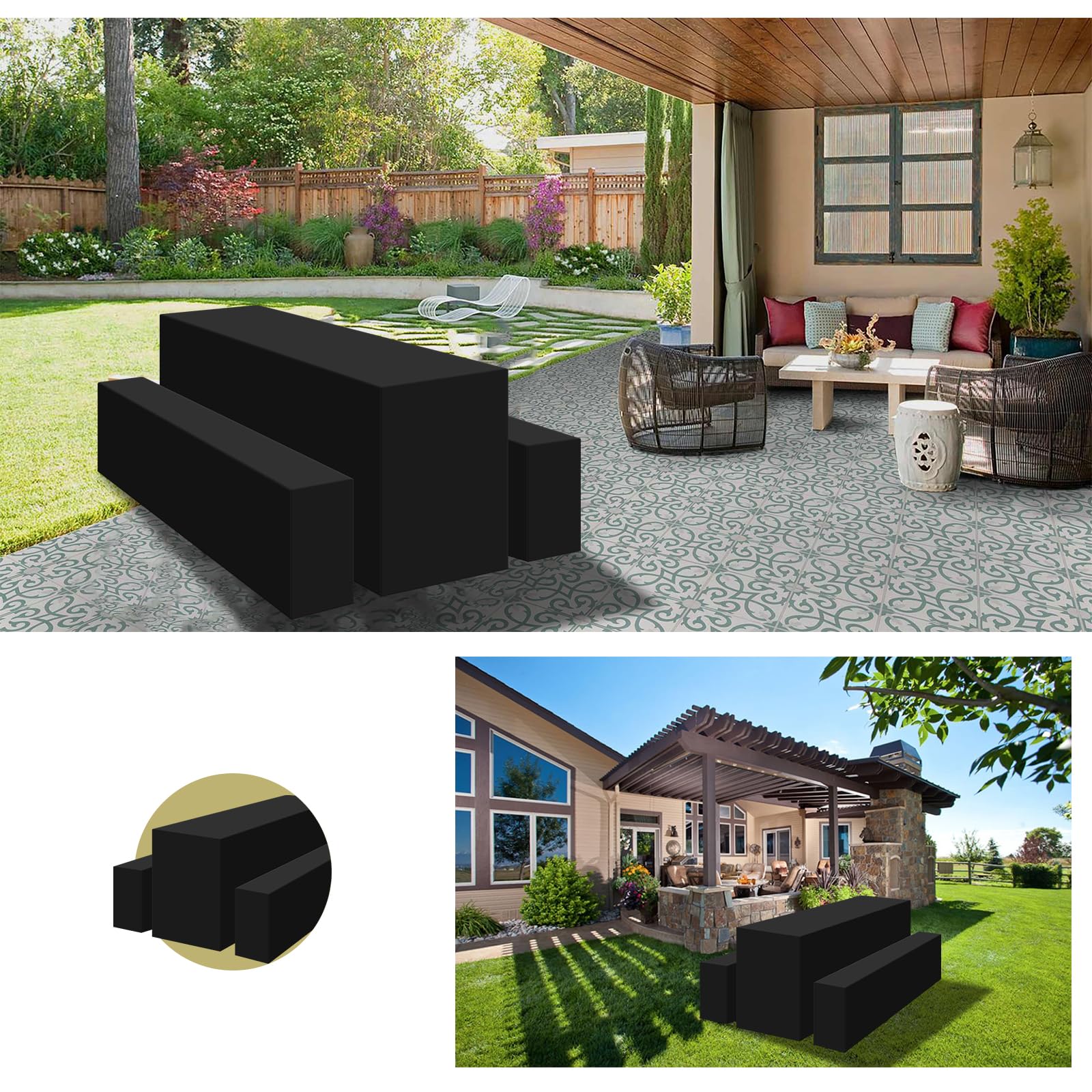 YMHPRIDE 3er-Set Schwarz Biertischhussen Bierbankhusse und Tischdecken, 50 cm Tischbreite,Wasserdicht Bierzeltgarnituren 220 x 50 x 70 cm für Gartenbankett-Gartenmöbel.（3-teiliges Set）