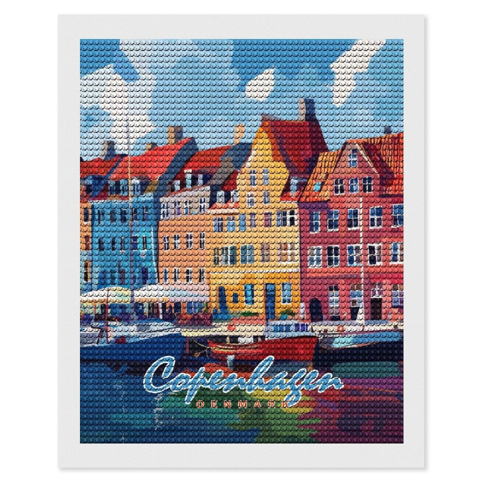 Junmoney Copenhagen Harbor Painting Diamond Painting Kit 16"x20", Thoughtful Handmade Gift, for Creative Relaxation, Printed Canvas, Cosy Home Accent