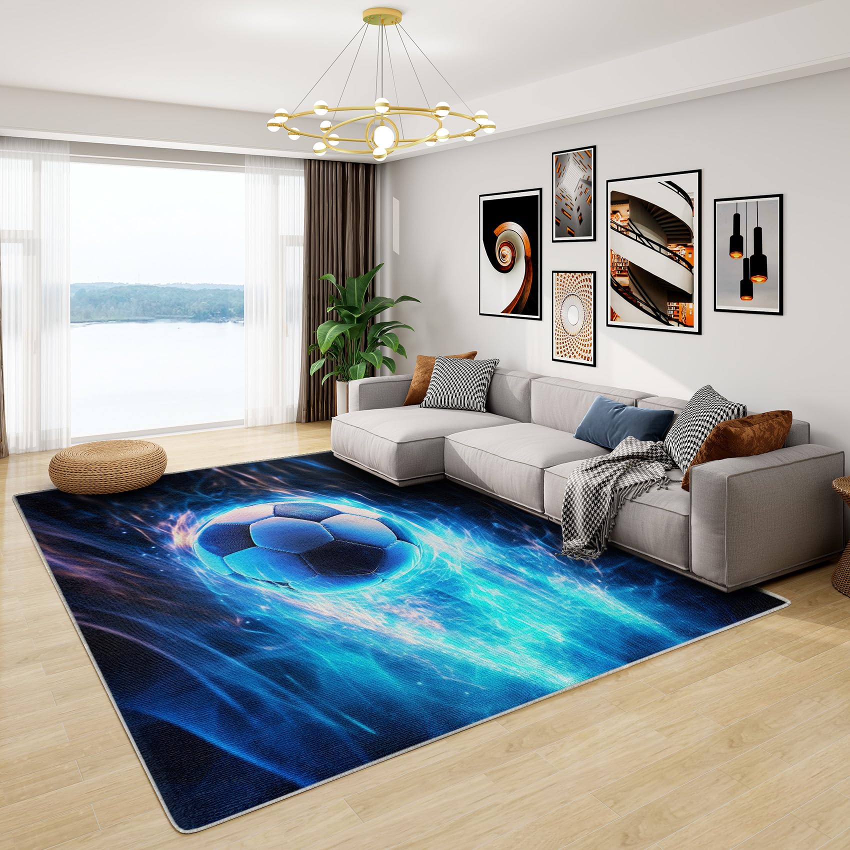 Teppich Fußball Kinderzimmer - Teppich Wohnzimmer Schlafzimmer Jungen Sportmotiv, Kleiner Teppich Kinder Fussball, Weich Kurzflor & Waschbar & Rutschfest Fussmatte Innen, Kinderteppich 80x150 cm