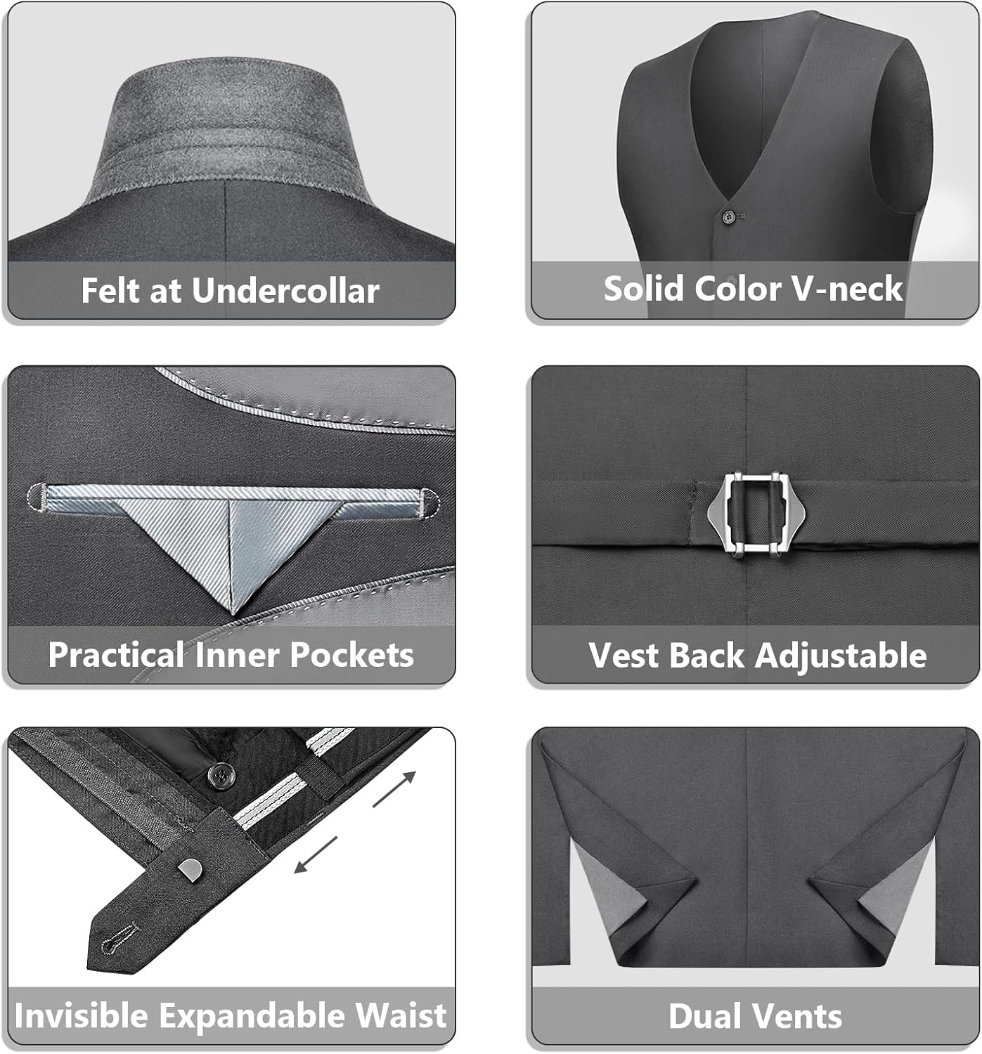 LUPURTY Suits for Men, 3 Piece Men's Suit Slim Fit, Solid Jacket Vest Pants with Tie, One Button Tuxedo Set - Image 5