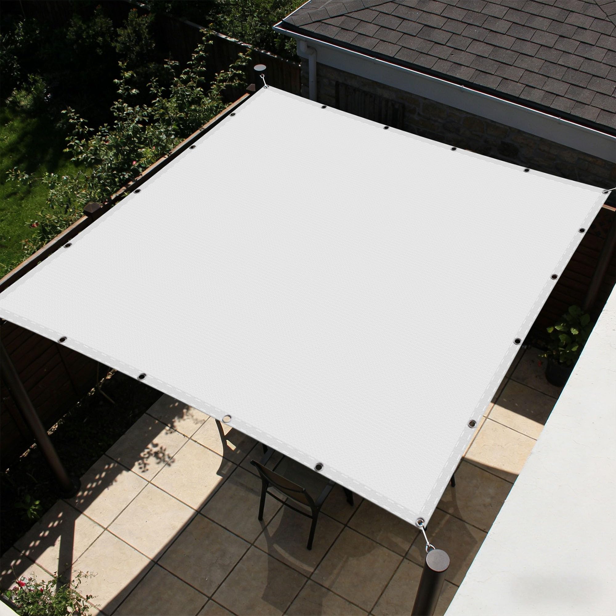 Voile d'ombrage antidéchirure 200x500 cm blanc en polyester haute résistance pour terrasse