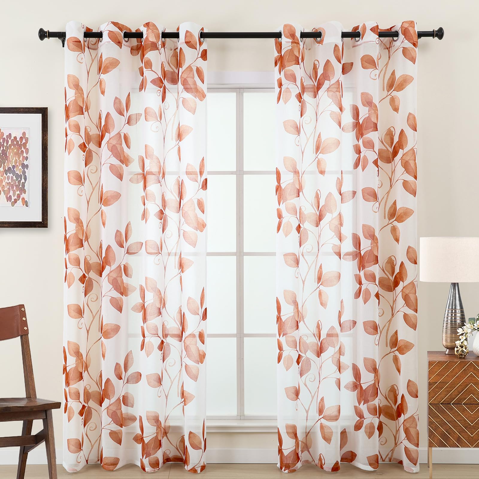 Rideaux transparents orange filtrant la lumière avec œillets pour fenêtre