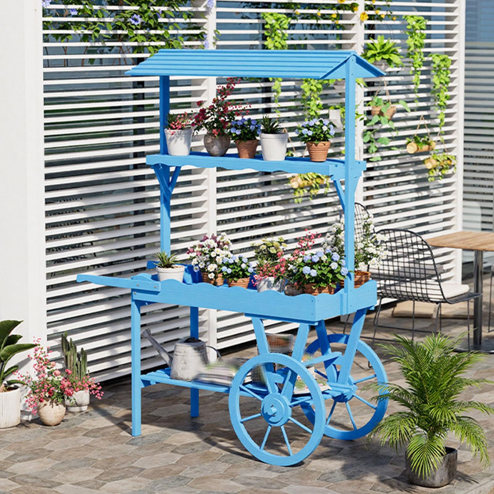 Questo Carrello portafiori con Ruote, Carrello per Dolci da Matrimonio in Legno, Stabile e portante, Carrello da Mercato di Campagna per Negozi di Fiori, Cortili, Giardini, Centri Commercial
