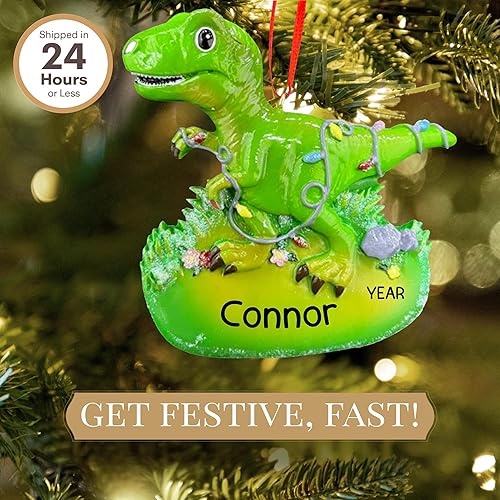 Miniatura 2 de Adorno personalizado de dinosaurio T-Rex 2025 Personalización gratuita las 24 horas Adornos de Navidad para niños grabados con láser para árbol