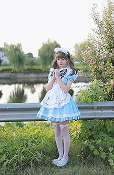青いゴスロリドレス 星と馬のプリント ゴスロリドレスOP ロイヤルブルー ターンダウンカラー 長袖