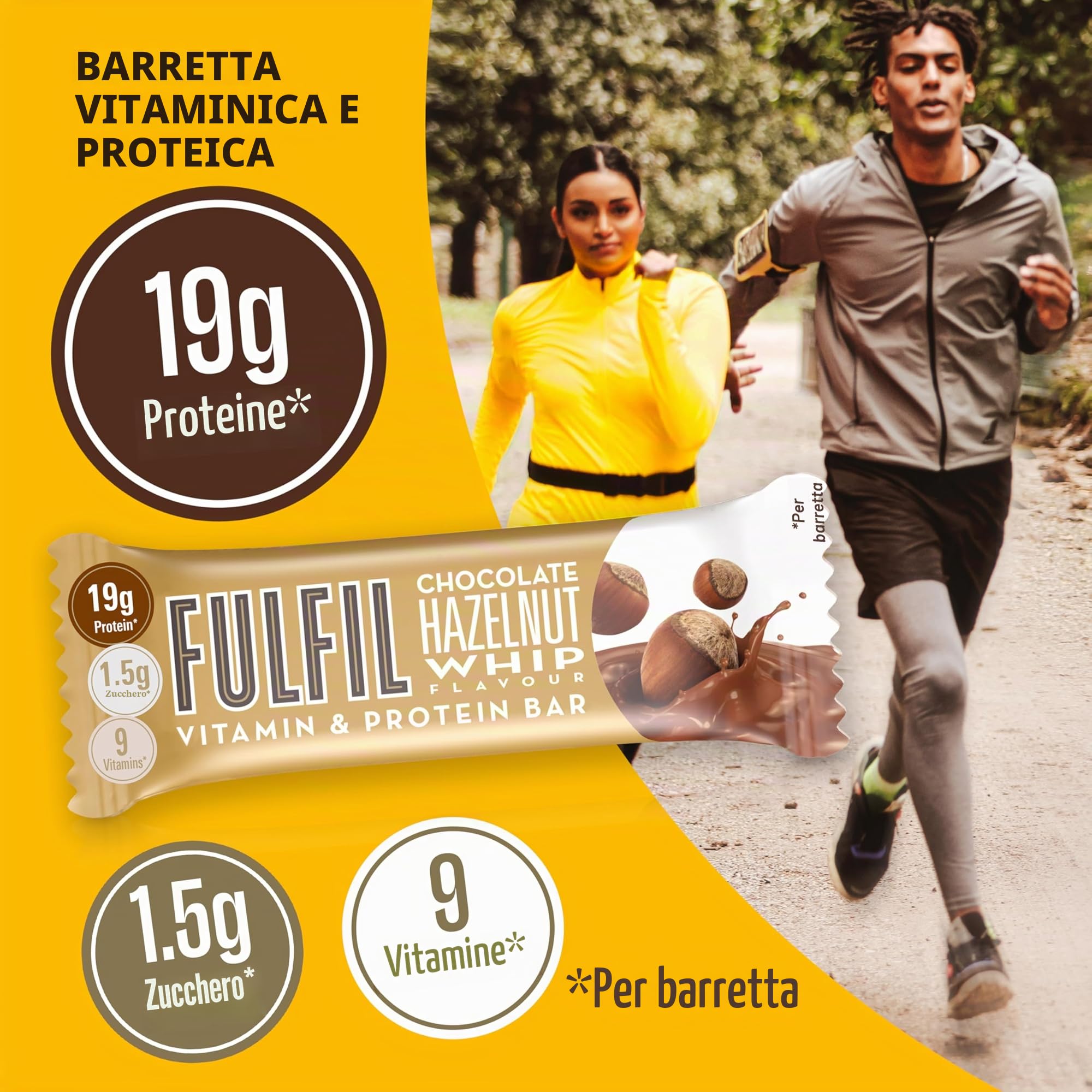 Fulfil Barretta Vitamine e Proteine (15 x 55 g) Barrette Cioccolato Nocciola Frusta Gusto 20 g Alto Proteine, 9 Vitamine, Basso Zucchero