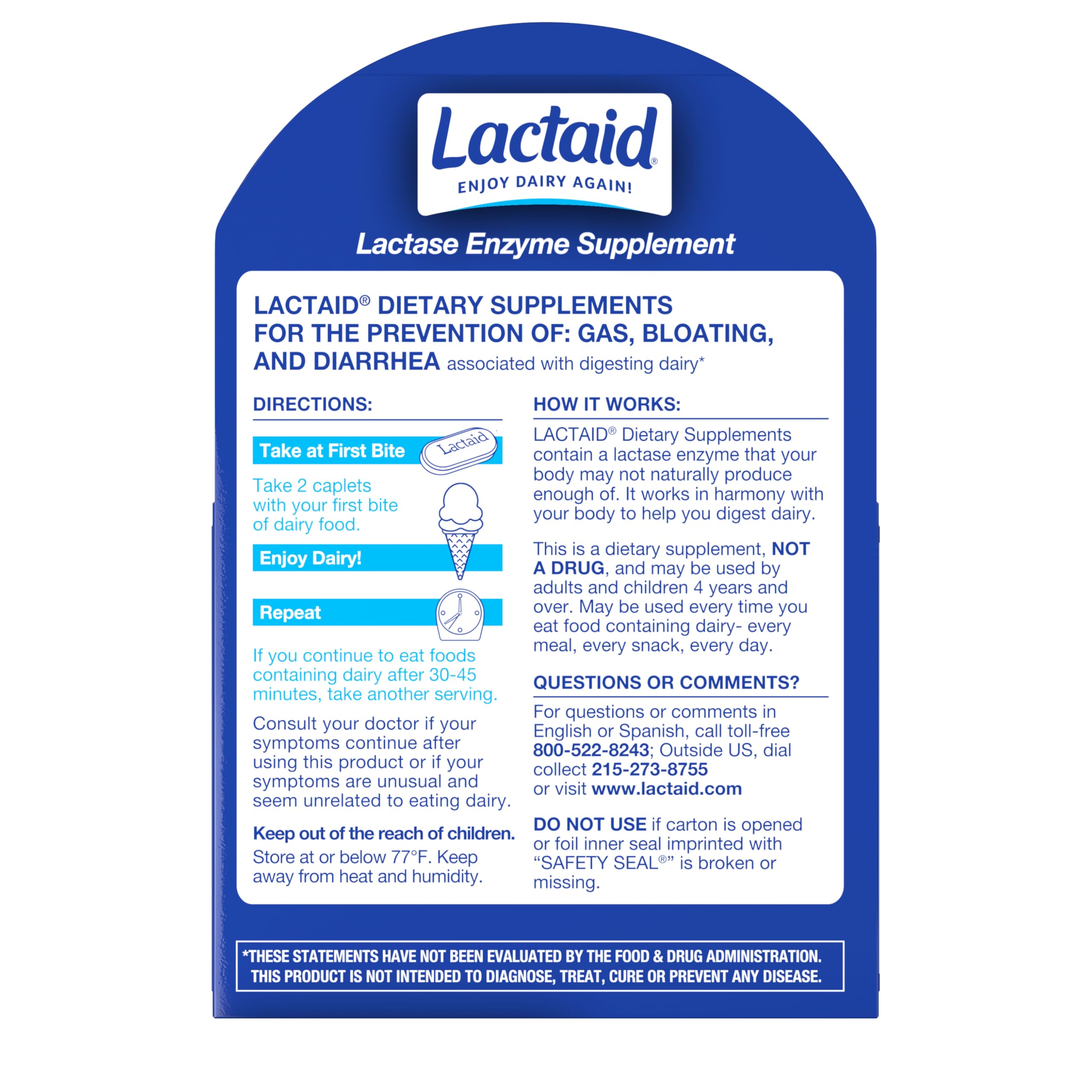 Lactaid Lactase Enzyme Supplement, 80ct Caplet — Amazon image 6