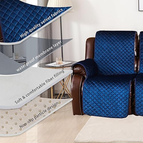 Miniatura 5 de LUFEIJIASHI Fundas antideslizantes para sofá reclinable de 2 plazas, fundas impermeables para sofá reclinable de 2 asientos, fundas de terciopelo