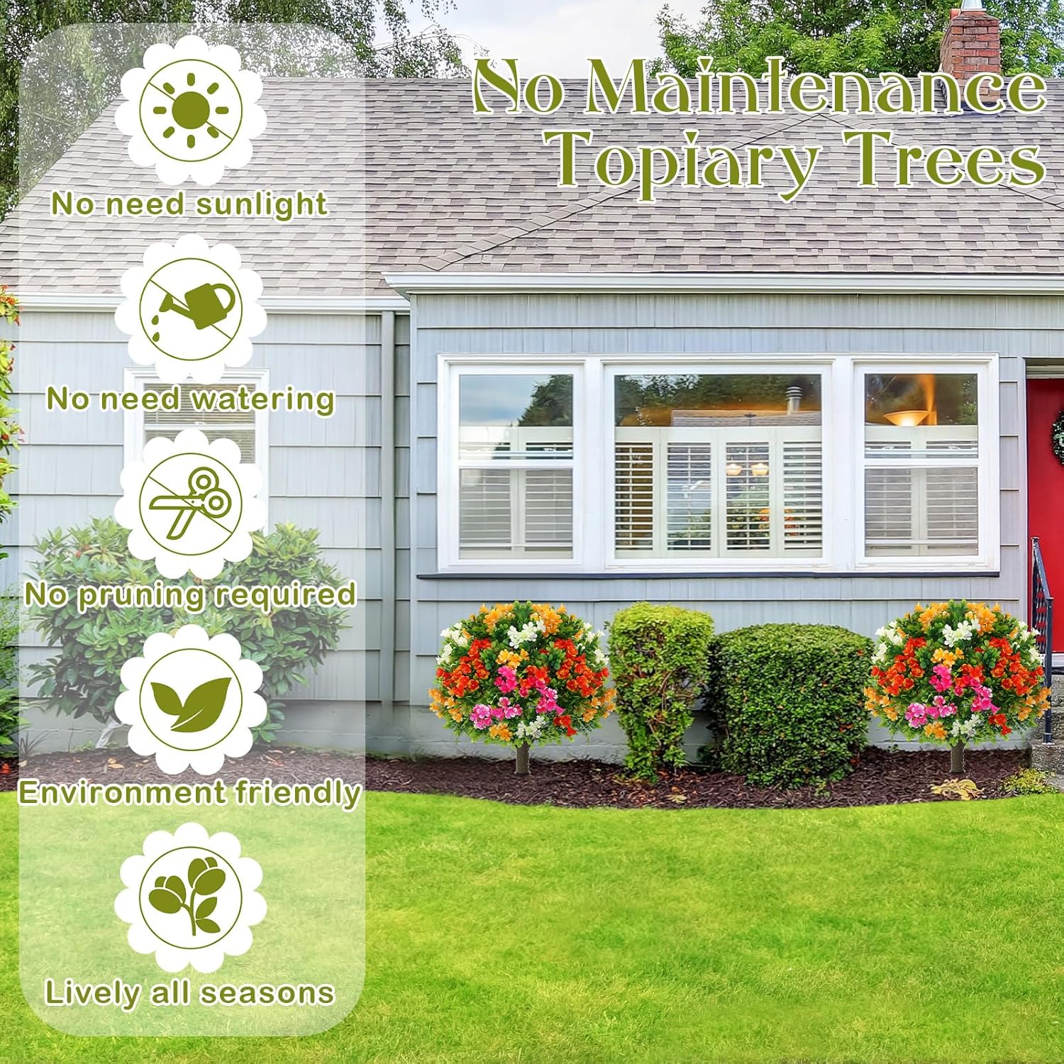 2 Pcs Artificial Morning Glory Topiary Balls Tree with Spike - UV Resistant, Realistic Silk Faux Bush Outdoor for Porch, Patio, Garden - Spring Summer Floral Decor(Mixed Color,24 Inch)