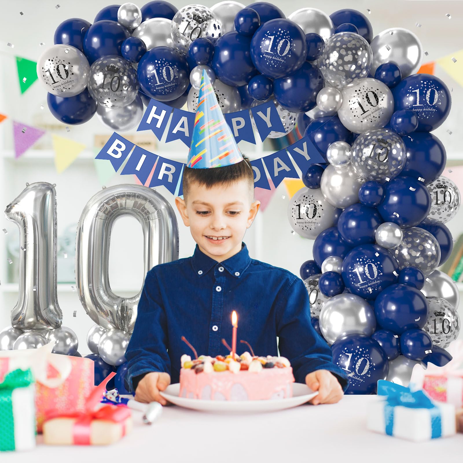 Blue Birthday Party Foil Balloons - 10th Anniversary Decoration Set