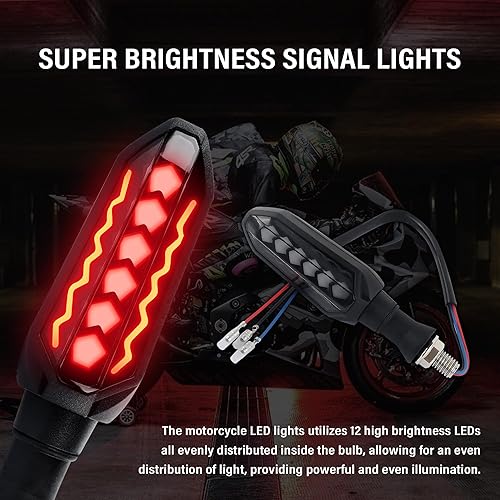Miniatura 5 de 2 luces LED de giro para motocicleta, intermitentes de flujo fresco, luces universales de 12 V, señal de giro secuencial para motocicleta, scooter