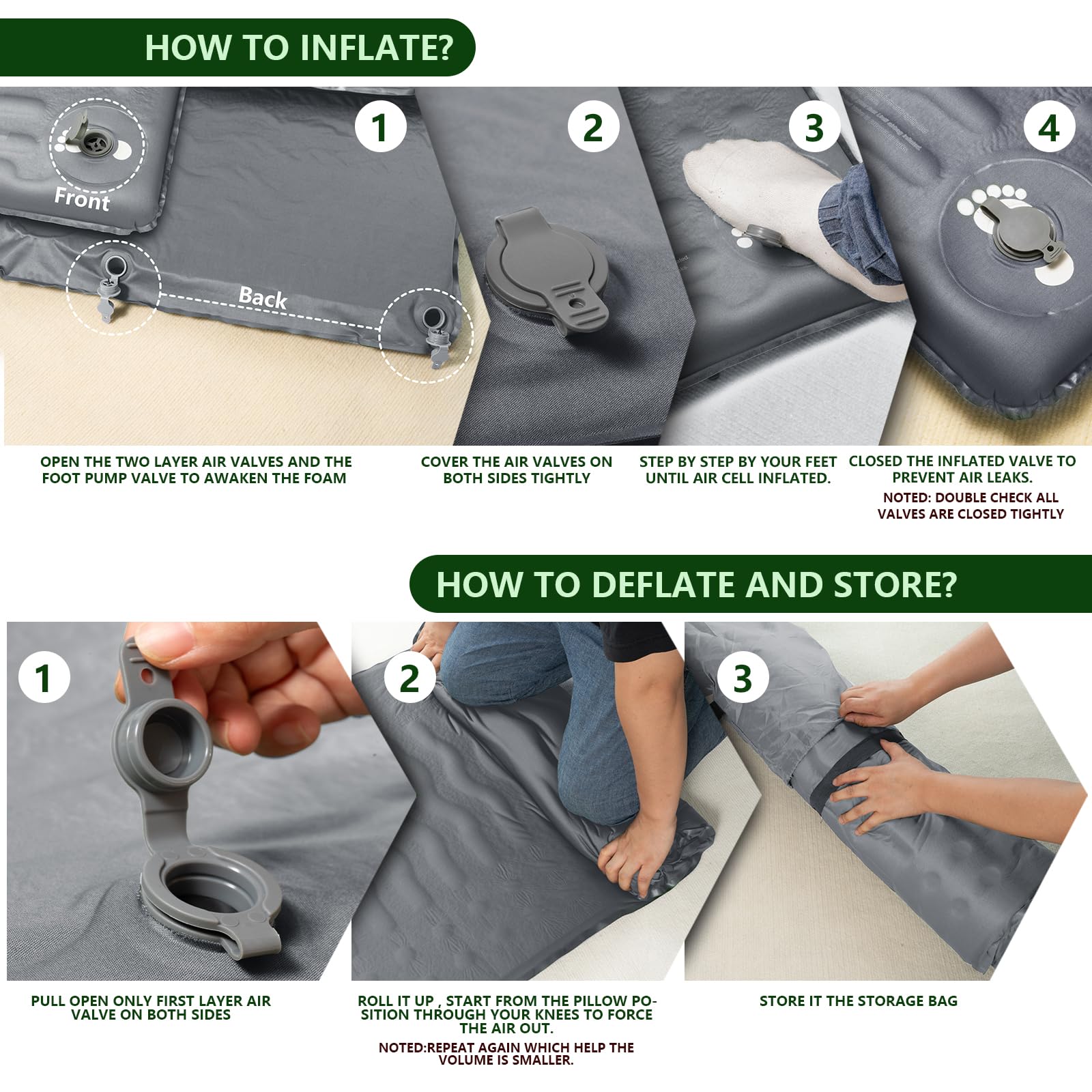 HiiPeak Colchoneta aislante R de 9,5 – Colchón de camping extratermal con almohada, colchón de aire aislado de espuma para invierno y verano, cómoda colchoneta para dormir para camping, al aire libre